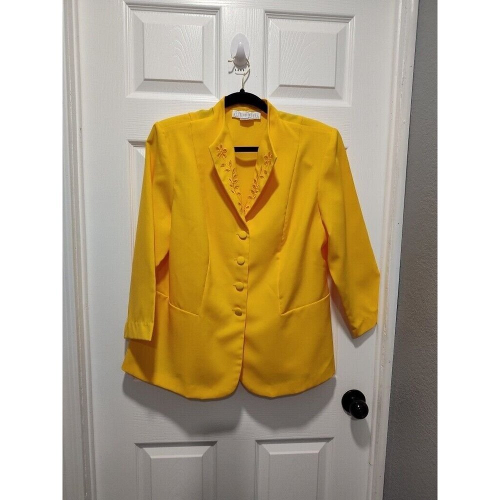 Vintage Allison Woods Blazer Women's Button Yellow Suit Jacket Size 14W USA made